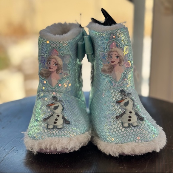 Frozen Elsa & Olaf Toddler Girl Slipper Blue Bootie Sequin Shoes size’s below - Picture 9 of 16